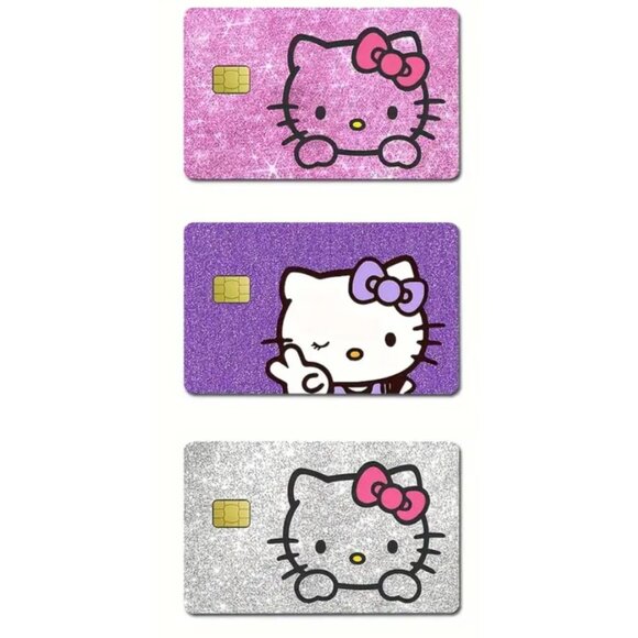 Hello Kitty Glitter "Look" Credit Card Stickers Cute Vinyl Card Skins (Set of 3) - Picture 1 of 2